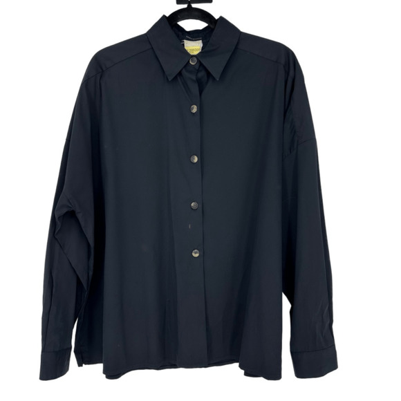 Piazza Sempione Womens  Button Up Shirt Size M Black Oversized Minimalist Basic - Picture 1 of 8